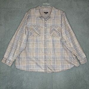 Flag & Anthem Womens Plaid Button Down Shirt Long Sleeve Button Up Top Size 2X